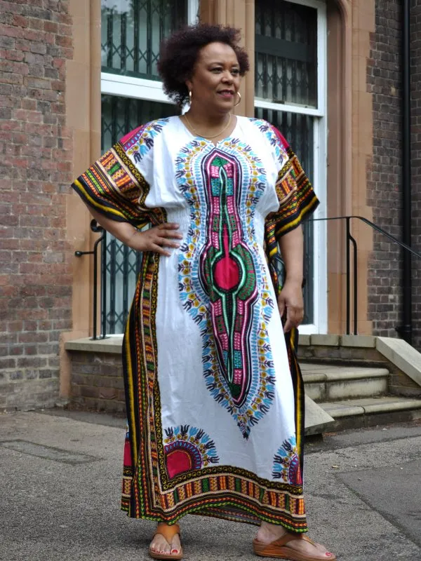 100% Cotton Dashiki Kaftan Maxi Dress in Multiple Colours -