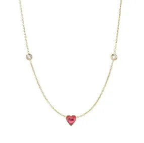 10K Gold Pink Tourmaline Byrdie Heart Choker Necklace