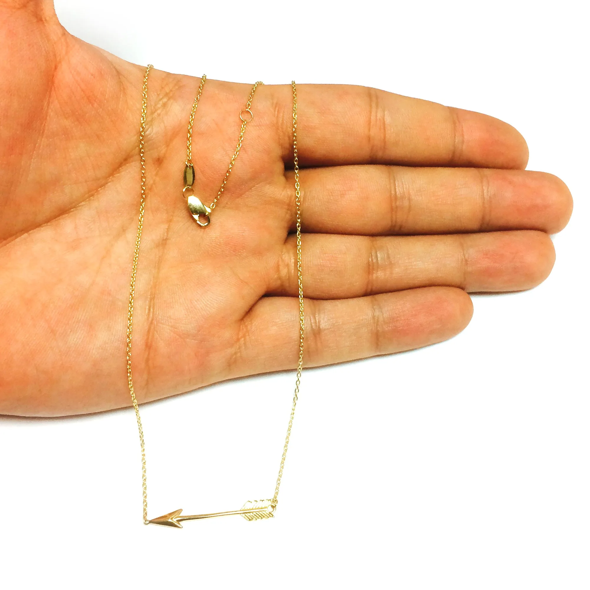 14k Gold Side Ways Arrow Necklace, 17 To 18 Adjustable