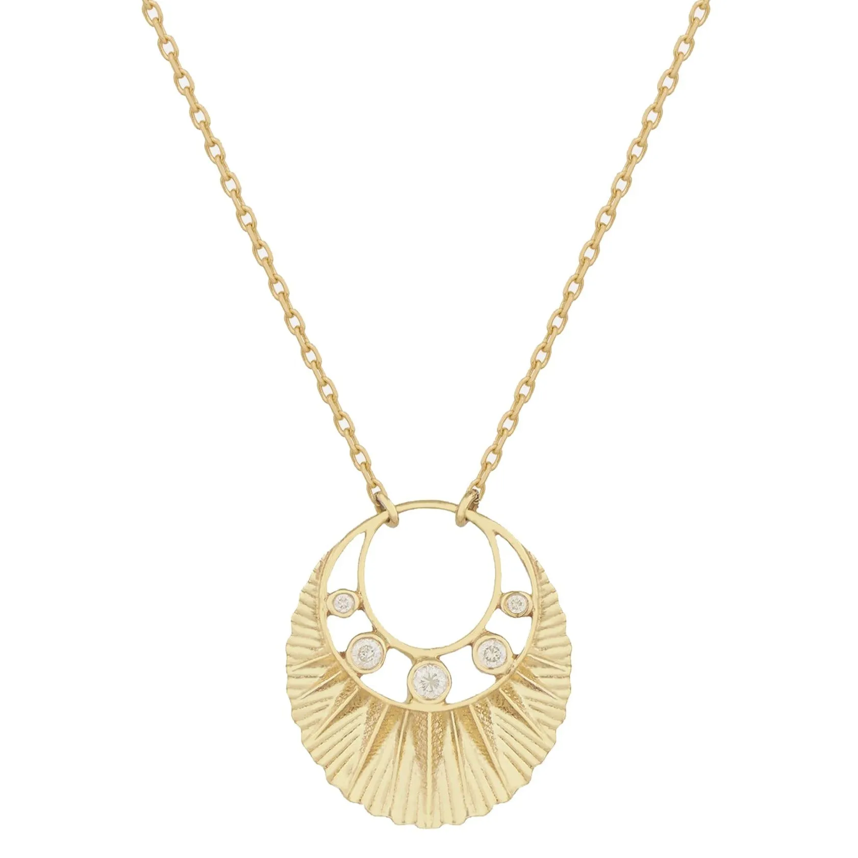 14K Gold Sun Plate Necklace with Graduated Diamonds