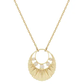 14K Gold Sun Plate Necklace with Graduated Diamonds