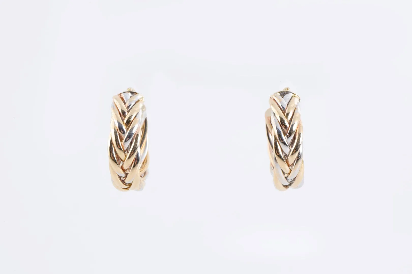 14k Tri-Tone Gold Twisted Hoop Earrings (3.75g.)