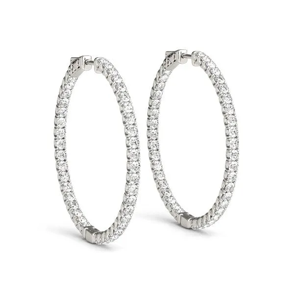 14k White Gold Diamond Hoop Earrings with Shared Prong Setting (2 cttw)-rx69679