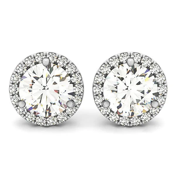 14k White Gold Round Prong Halo Style Earrings (1 cttw)-rx20866