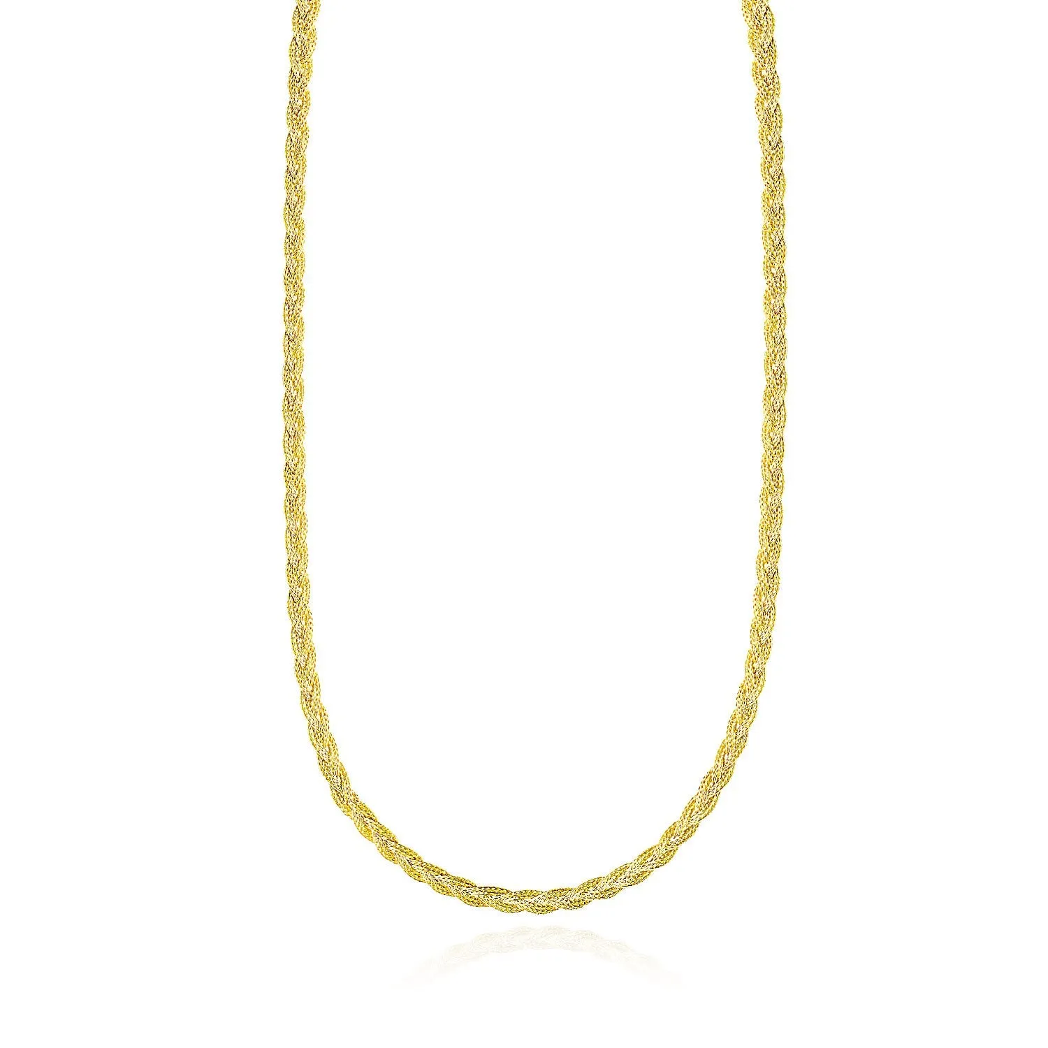 14k Yellow Gold Fox Chain Braided Motif Necklace-rx29630-18