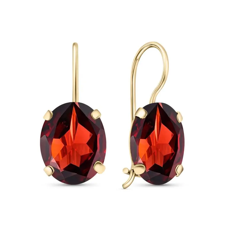 14K Yellow Gold Oval Red Garnet 8X10mm Dangle Earrings