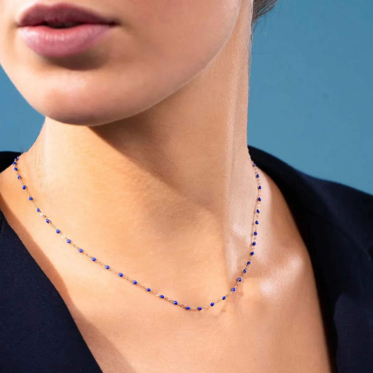 18K Gold and Bleuet Resin Beaded Classic Necklace