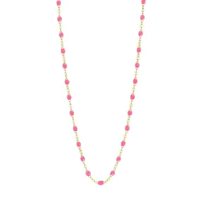 18K Gold and Neon Pink Resin Beaded Classic Necklace