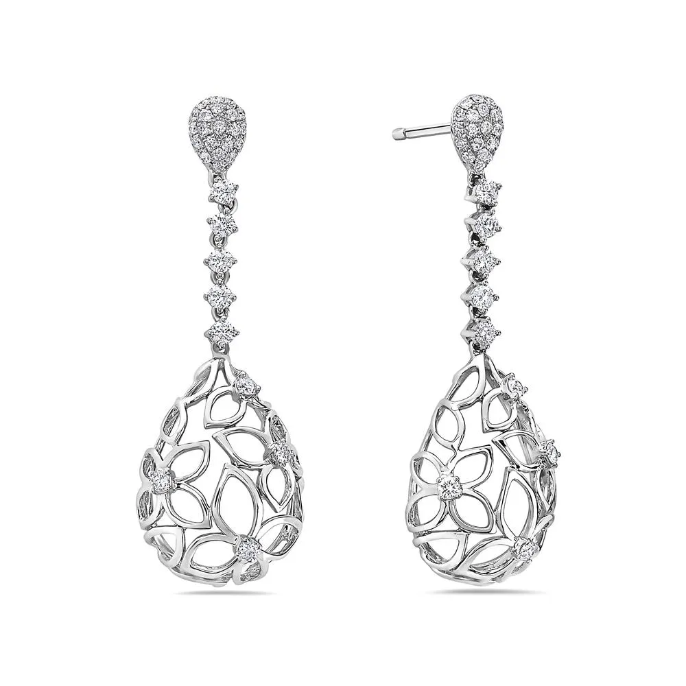 18K White Gold Ladies Earrings With Round Shaped Diamonds