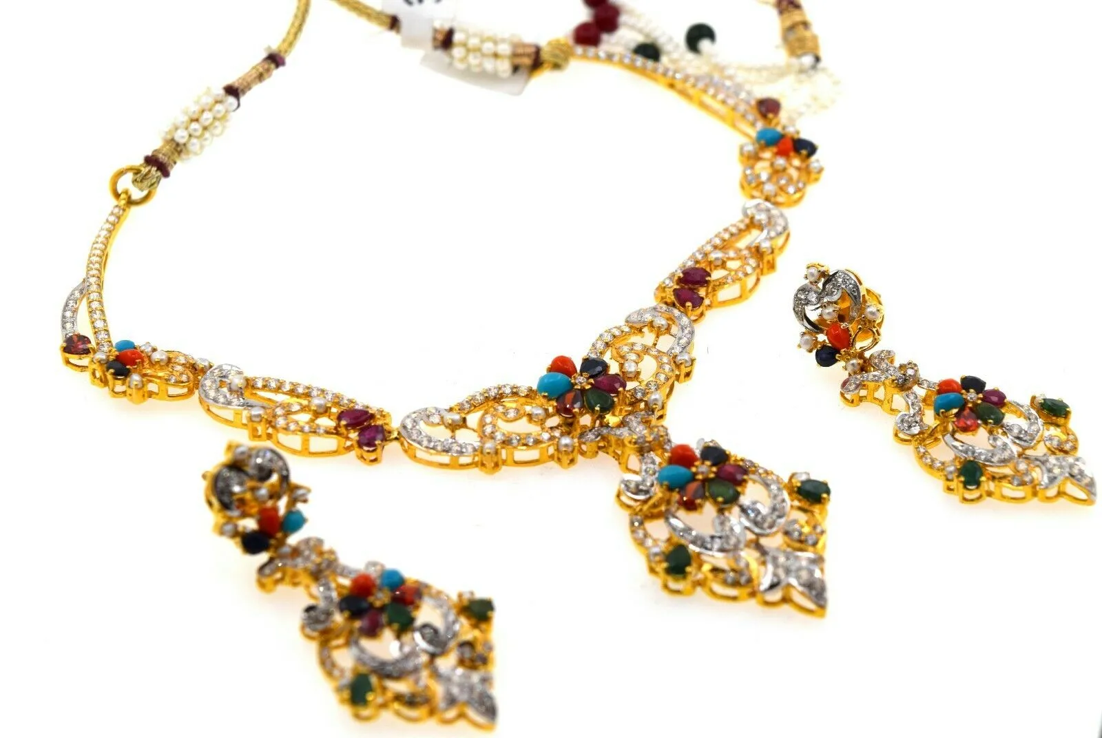 22k Necklace Set Beautiful Solid Gold Ladies Classic Multi Color Design LS120