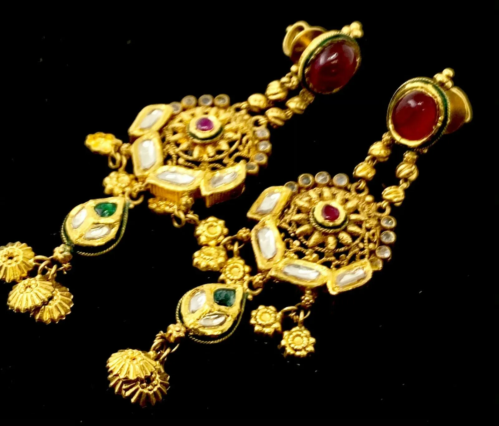 22k Necklace Set Beautiful Solid Gold Ladies Traditional Mix Color Stones LS109