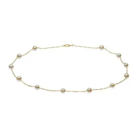 5mm 14K Yellow Gold Freshwater Cultured Pearl Station Necklace