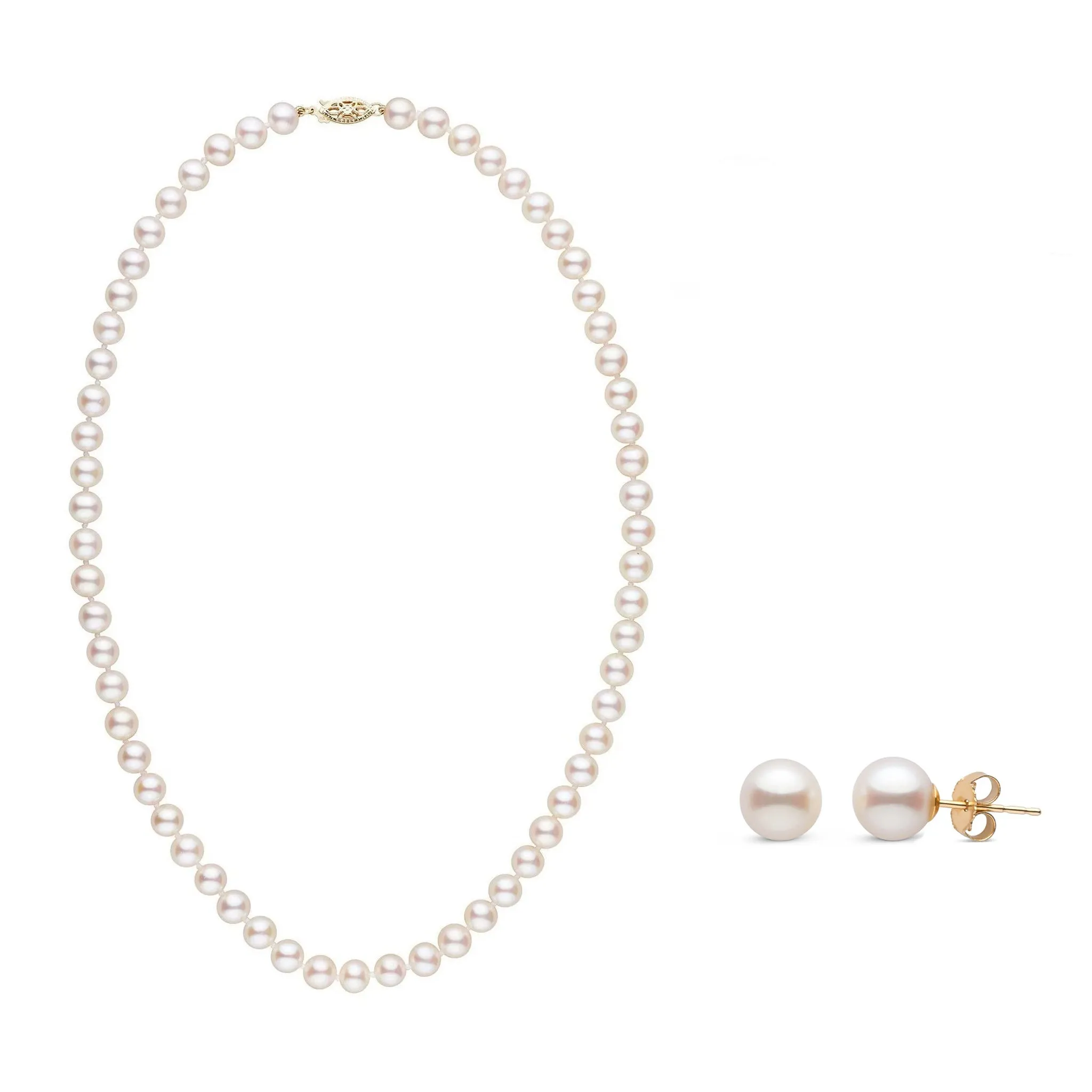 6.5-7.0 mm AAA White Freshwater Pearl 18 Inch Necklace and Stud Earring Set