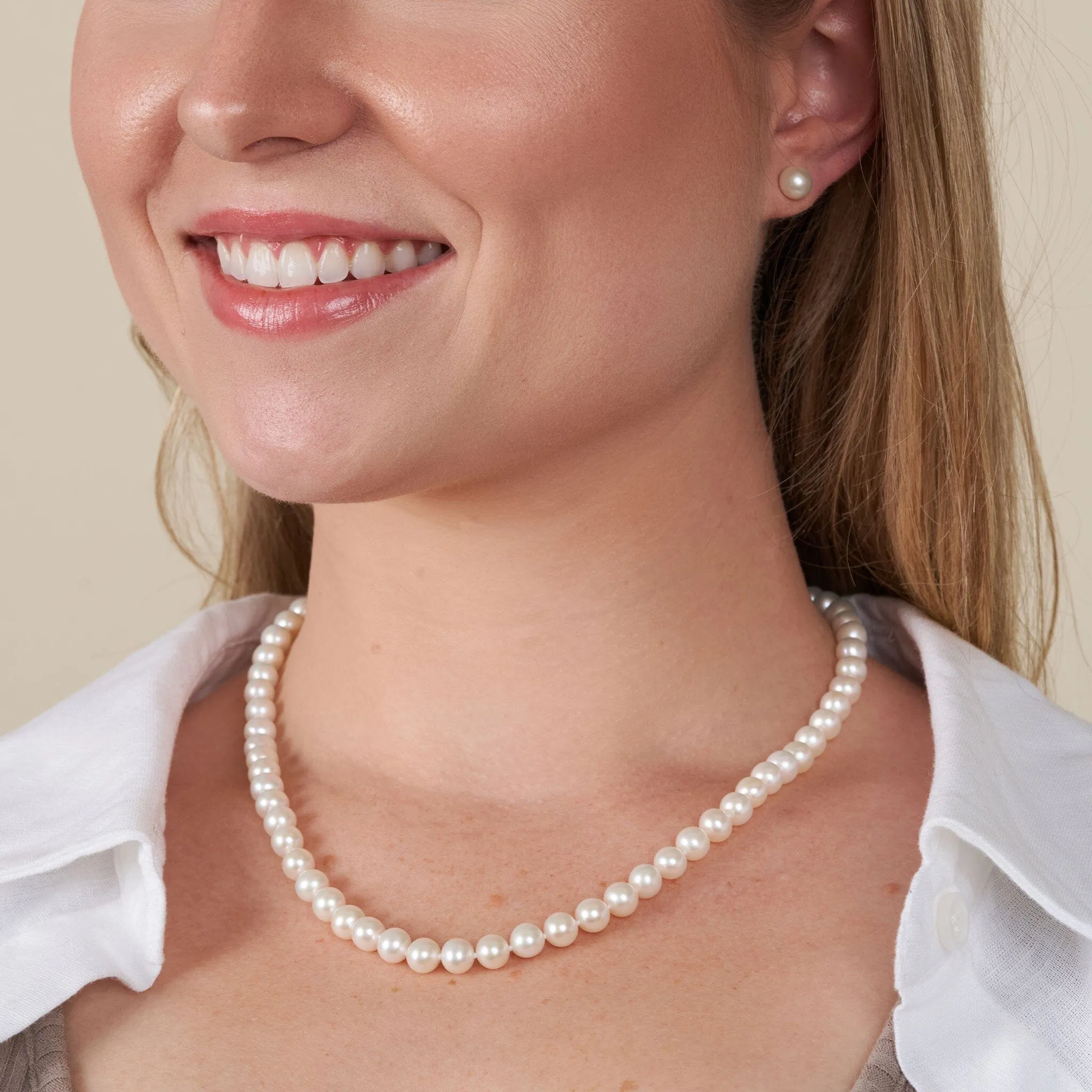 6.5-7.0 mm AAA White Freshwater Pearl 18 Inch Necklace and Stud Earring Set