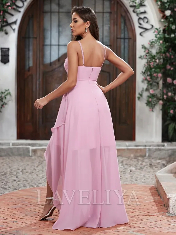 A-line Cowl Pleated Floor-Length Chiffon Bridesmaid Dress  #ZB240084