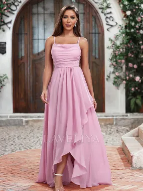 A-line Cowl Pleated Floor-Length Chiffon Bridesmaid Dress  #ZB240084