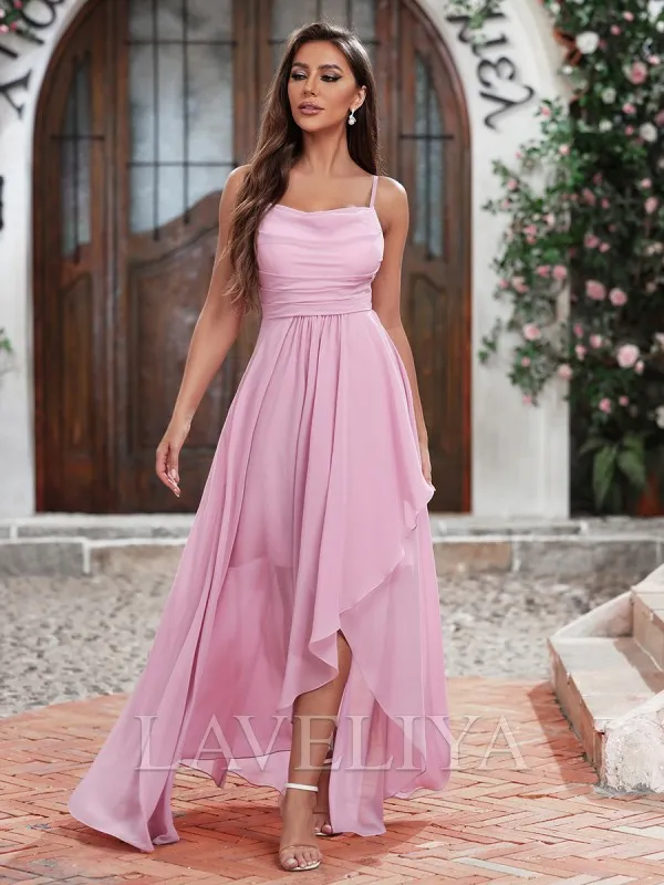 A-line Cowl Pleated Floor-Length Chiffon Bridesmaid Dress  #ZB240084