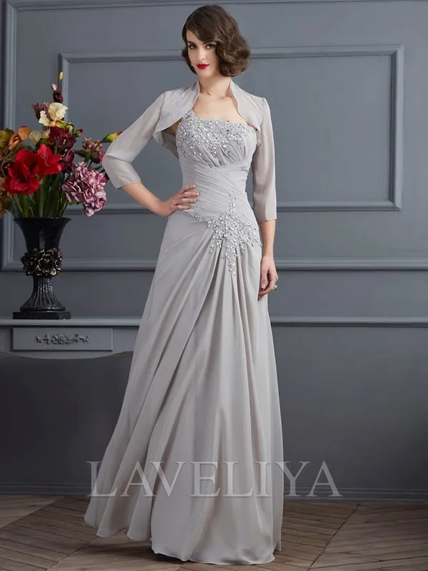 A-line One-Shoulder Beading Floor-Length Chiffon Mother of the Bride Dress  #XM230085