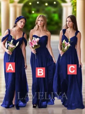 A-line Pleated Floor-Length Chiffon Bridesmaid Dress  #DB0013