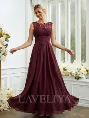 A-line Scoop Appliques Lace Floor-Length Chiffon Bridesmaid Dress  #ZB230069