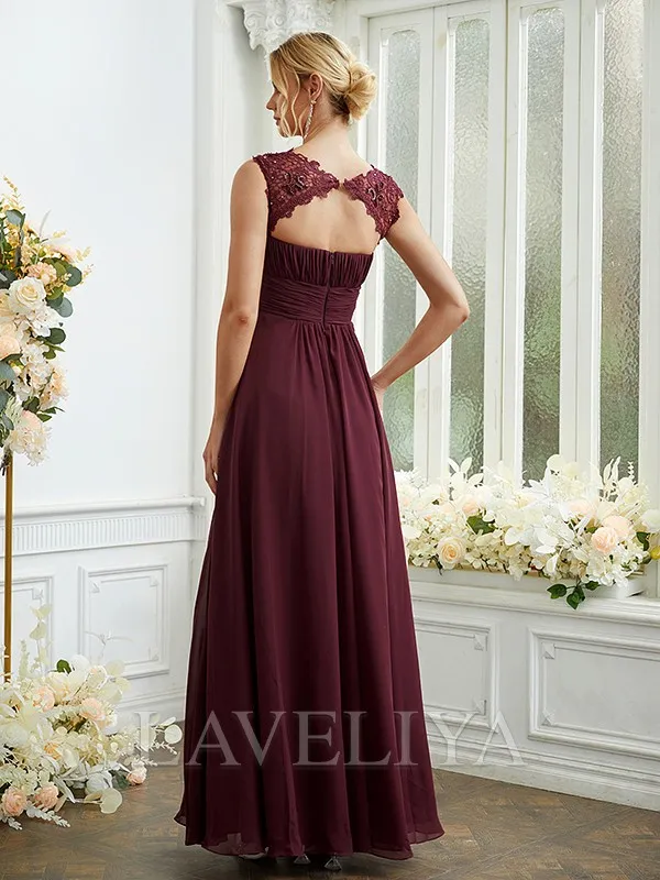 A-line Scoop Appliques Lace Floor-Length Chiffon Bridesmaid Dress  #ZB230069