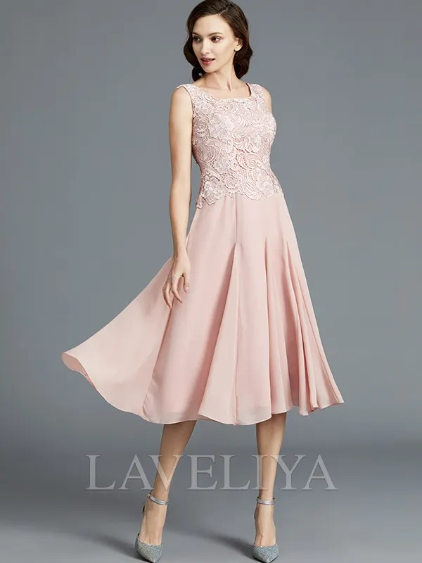 A-line Scoop Ruffles Tea-Length Chiffon Mother of the Bride Dress  #XM230128