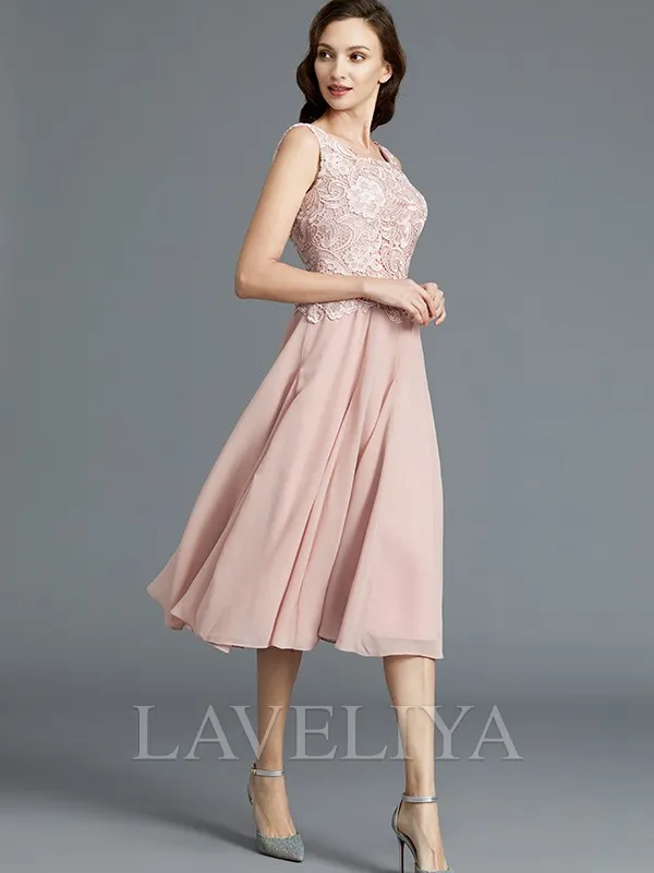 A-line Scoop Ruffles Tea-Length Chiffon Mother of the Bride Dress  #XM230128