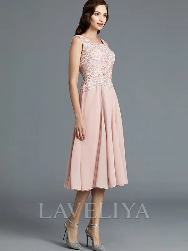 A-line Scoop Ruffles Tea-Length Chiffon Mother of the Bride Dress  #XM230128