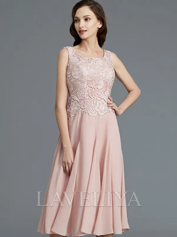 A-line Scoop Ruffles Tea-Length Chiffon Mother of the Bride Dress  #XM230128