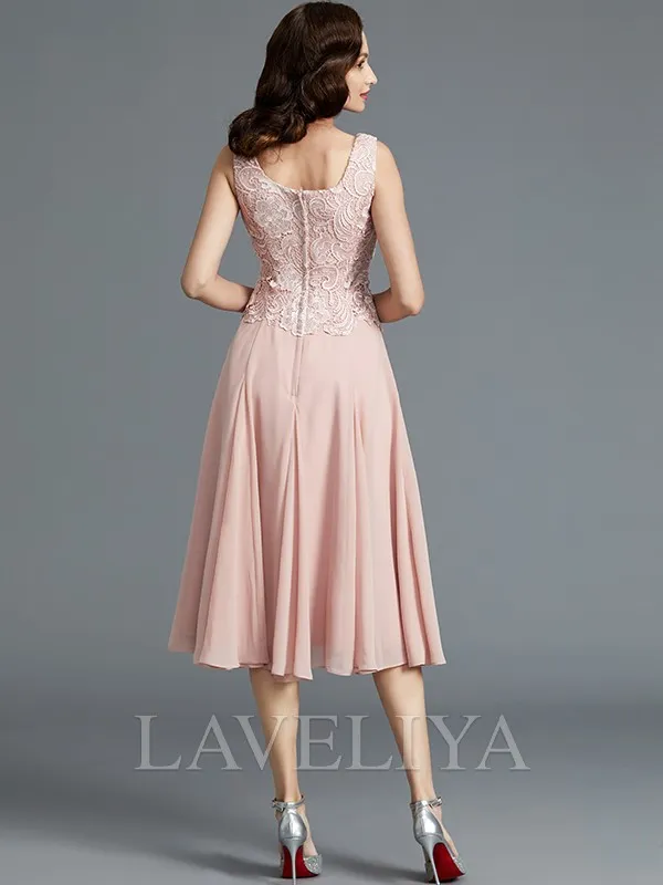 A-line Scoop Ruffles Tea-Length Chiffon Mother of the Bride Dress  #XM230128