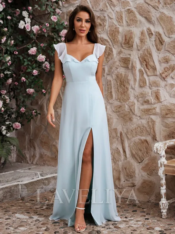 A-line Square Ruffles Floor-Length Chiffon Bridesmaid Dress  #ZB240097