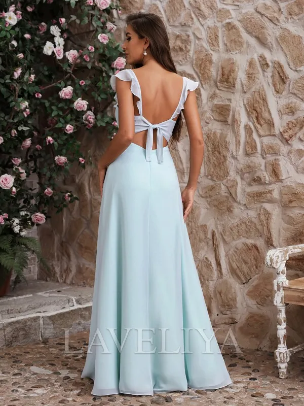 A-line Square Ruffles Floor-Length Chiffon Bridesmaid Dress  #ZB240097