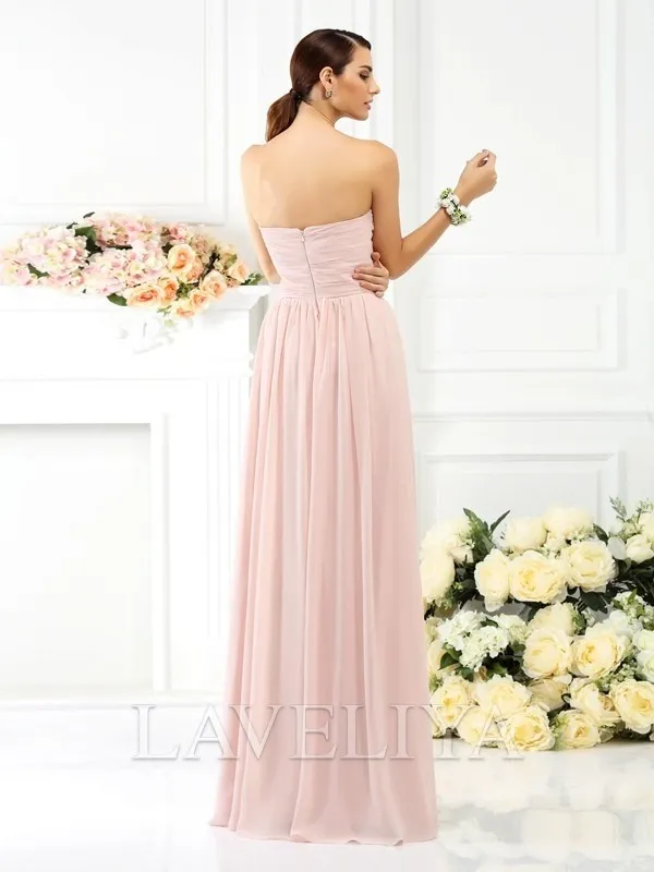 A-line Straight Pleated Floor-Length Chiffon Bridesmaid Dress  #ZB230226