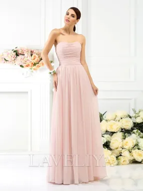 A-line Straight Pleated Floor-Length Chiffon Bridesmaid Dress  #ZB230226