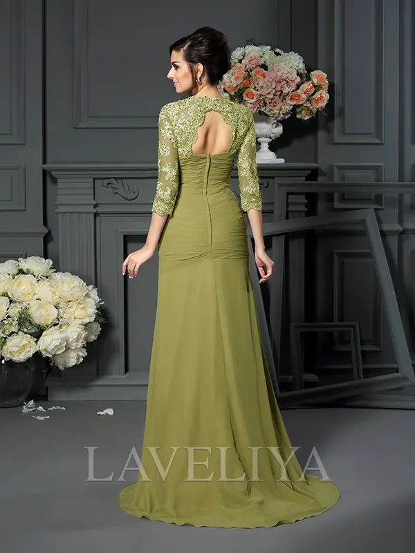 A-line Sweetheart 1/2 Sleeves Flower Floor-Length Chiffon Mother of the Bride Dress  #XM230063