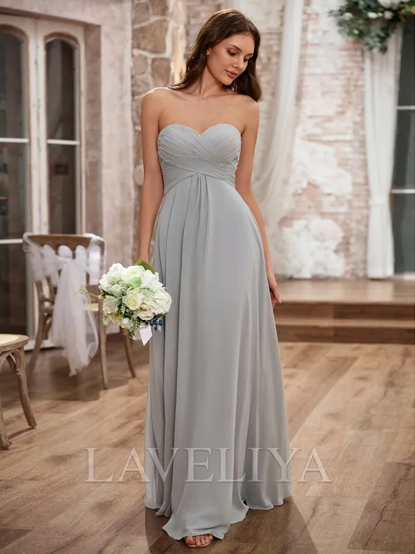 A-line Sweetheart Pleated Floor-Length Chiffon Bridesmaid Dress  #ZB240052