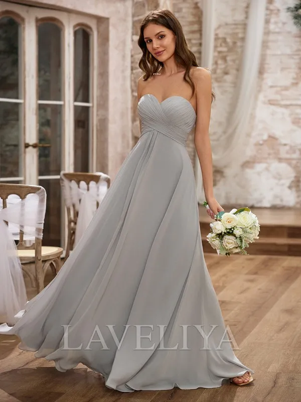 A-line Sweetheart Pleated Floor-Length Chiffon Bridesmaid Dress  #ZB240052