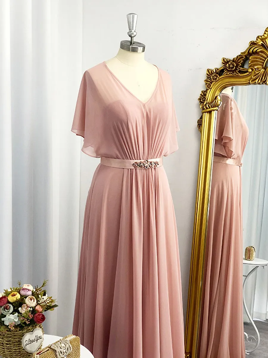 A-line Sweetheart Short Sleeves Ruffles Floor-Length Chiffon Dress