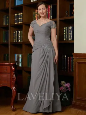 A-line Sweetheart Short Sleeves Ruffles Floor-Length Chiffon Mother of the Bride Dress  #XM230162