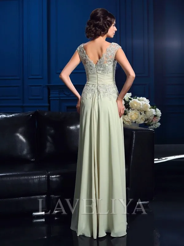 A-line V-neck Applique Floor-Length Chiffon Mother of the Bride Dress  #XM230134