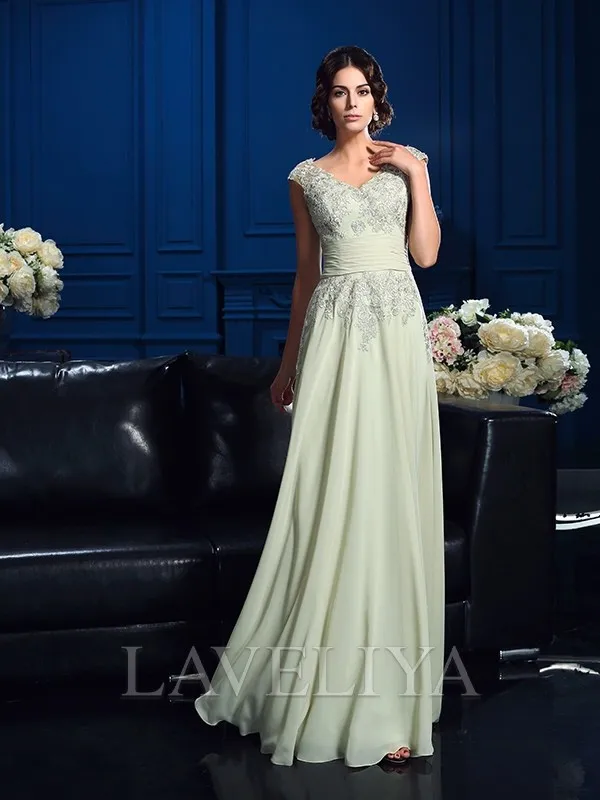 A-line V-neck Applique Floor-Length Chiffon Mother of the Bride Dress  #XM230134