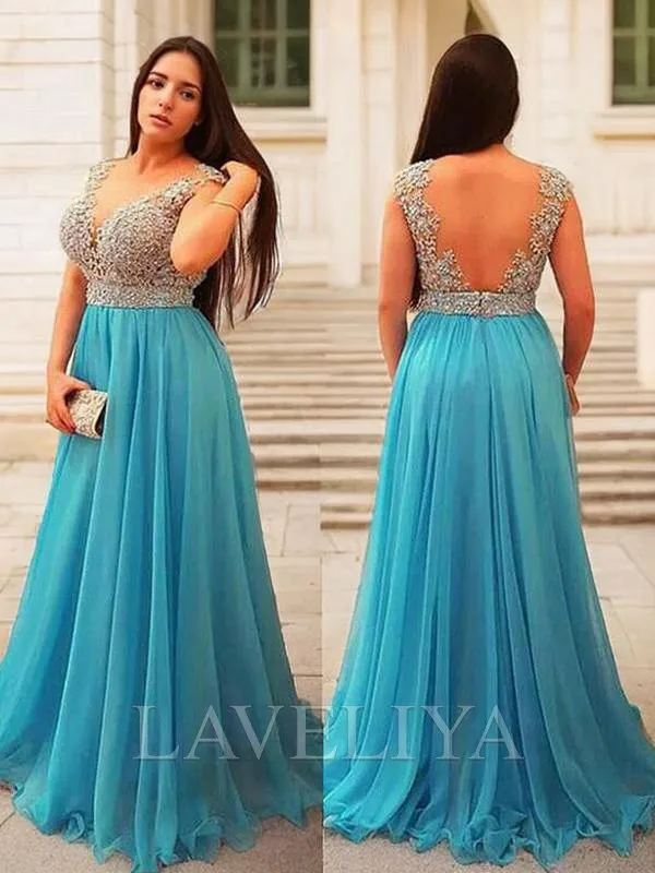 A-line V-neck Beading Floor-Length Chiffon Dress  #PE0475