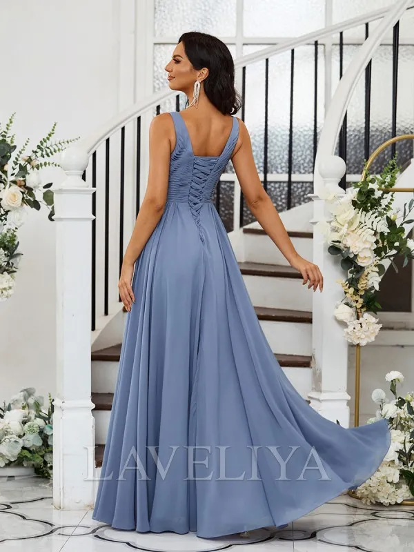 A-line V-neck Pleated Floor-Length Chiffon Bridesmaid Dress  #ZB230482