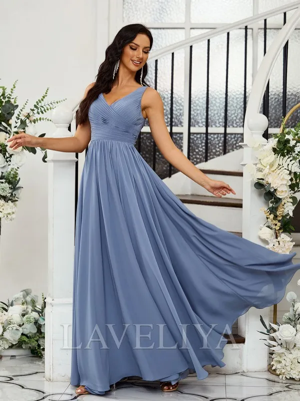 A-line V-neck Pleated Floor-Length Chiffon Bridesmaid Dress  #ZB230482