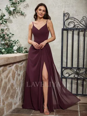 A-line V-neck Pleated Floor-Length Chiffon Bridesmaid Dress  #ZB240016