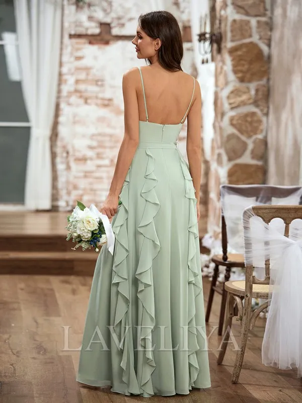 A-line V-neck Ruffles Floor-Length Chiffon Bridesmaid Dress  #ZB240027