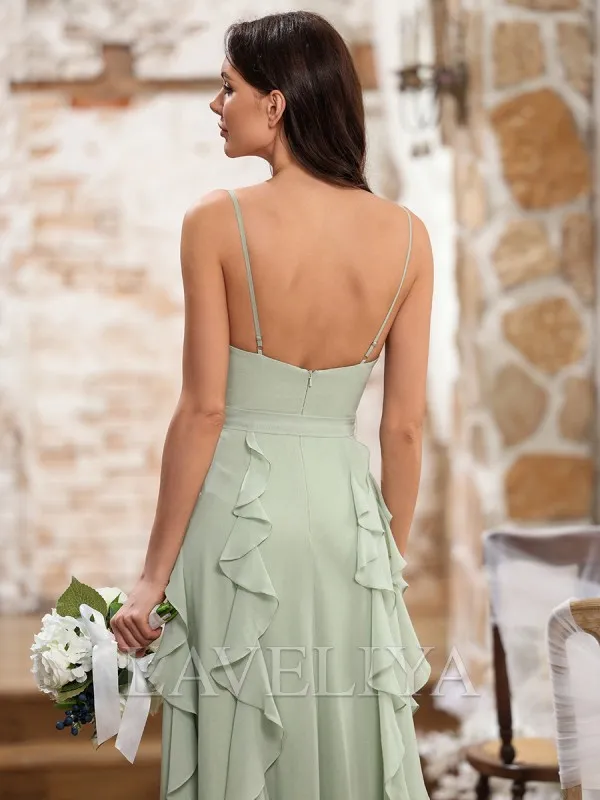 A-line V-neck Ruffles Floor-Length Chiffon Bridesmaid Dress  #ZB240027