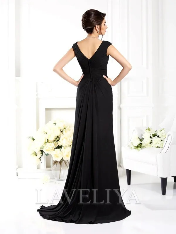 A-line V-neck Ruffles Sweep Train Chiffon Mother of the Bride Dress  #XM230110