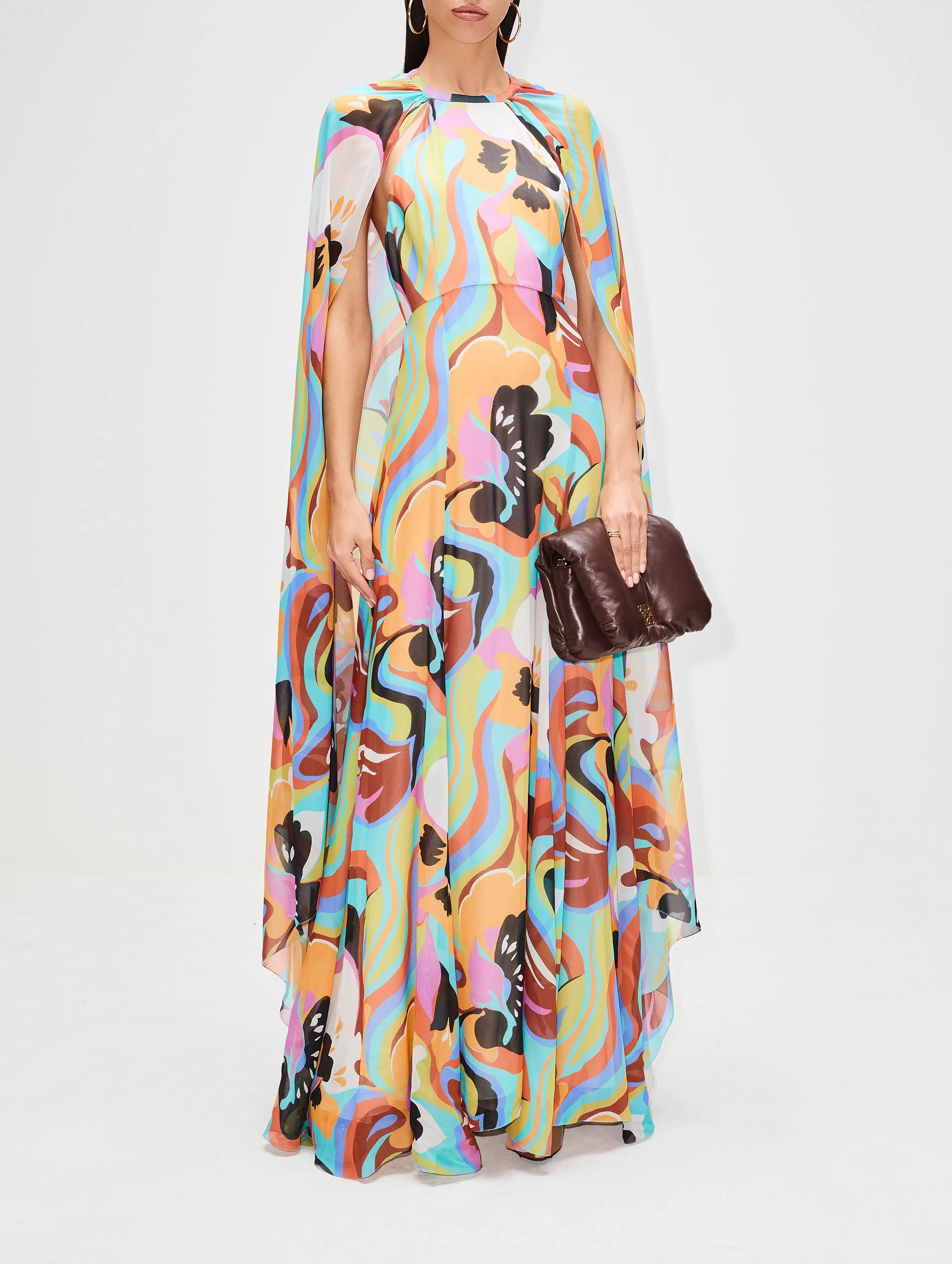 Abstract Floral Cape Dress