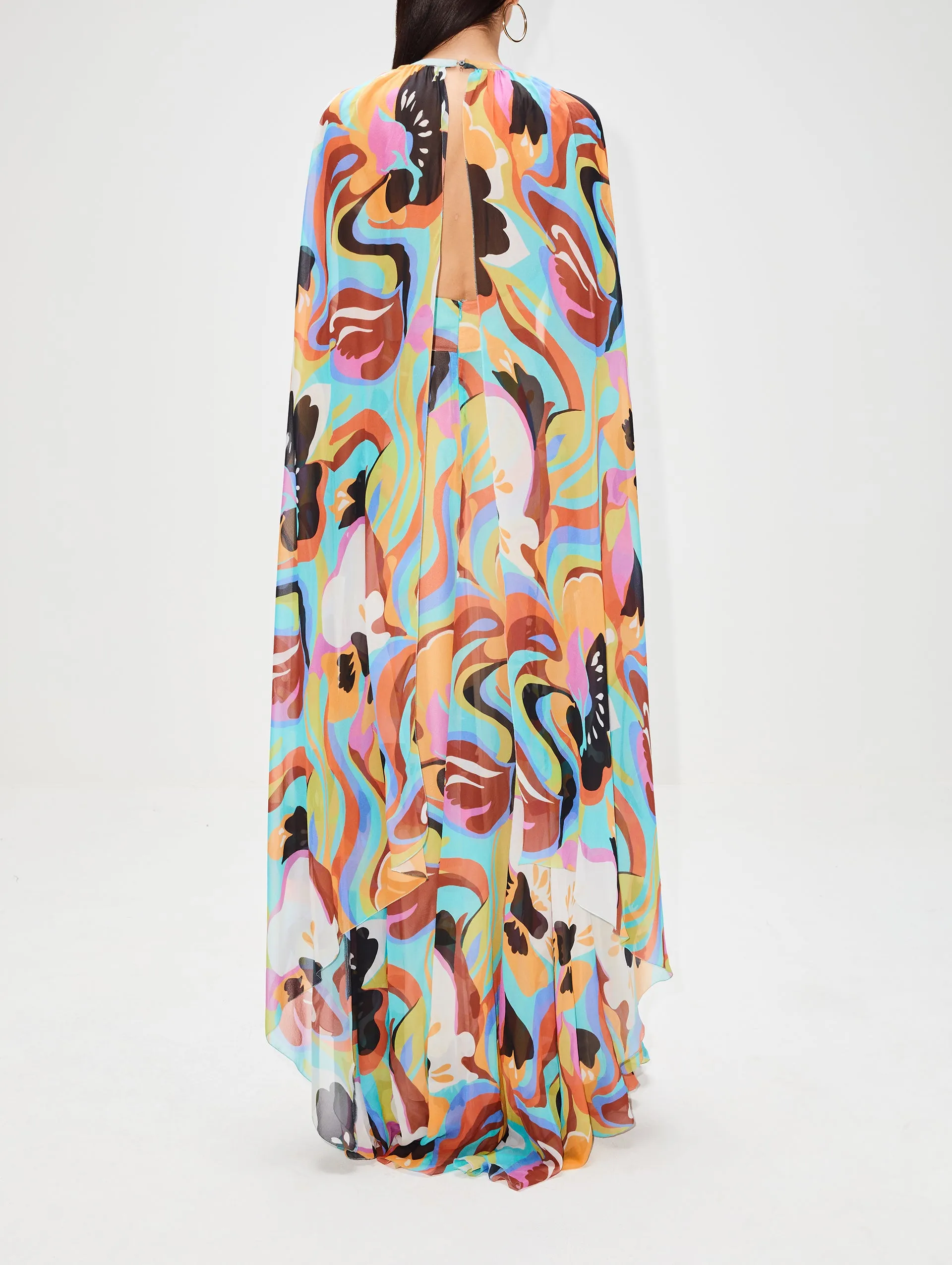 Abstract Floral Cape Dress